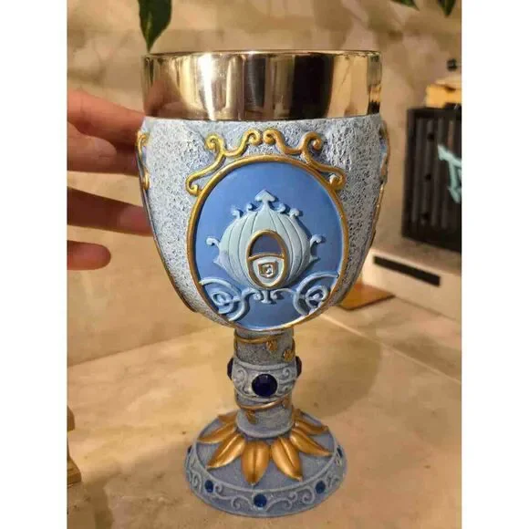 NEW Disney Cinderella 70th Anniversary Decorative Chalice Blue Gold Goblet Cup - Picture 2 of 3